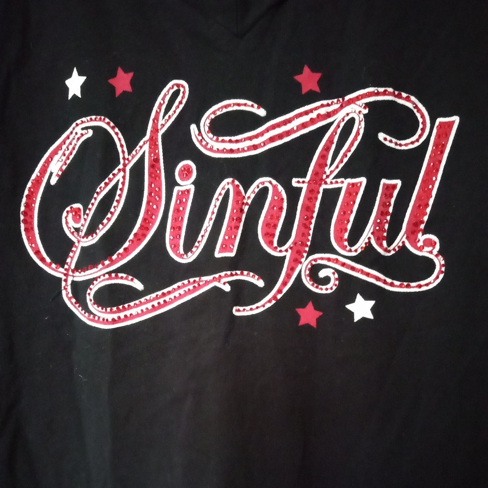 Sinful by Affliction, Size: L, Black with Red Corset Print/Angel Wings on Back
